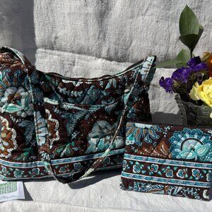 Vera Bradley Quilted Shoulder Bag & Coin Purse in Retired "Java Blue" pattern